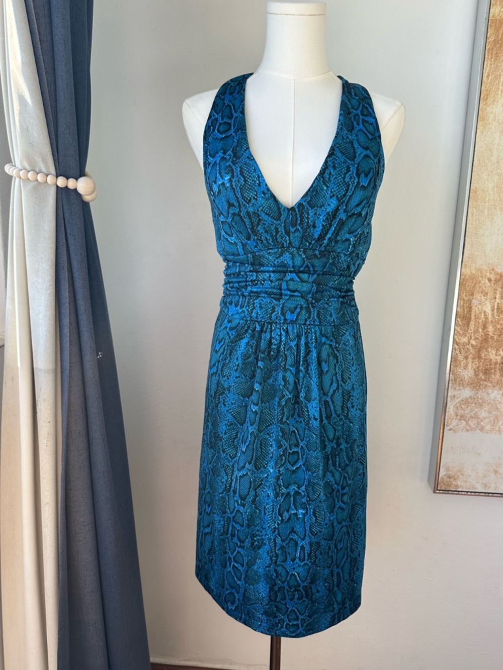 Blue Snake-Print Halter Dress Y2K style Baddie Bodycon